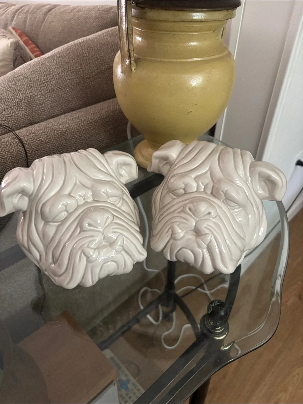 Pair of 1976 Fitz and Floyd White Ceramic Bulldog Head Bookends